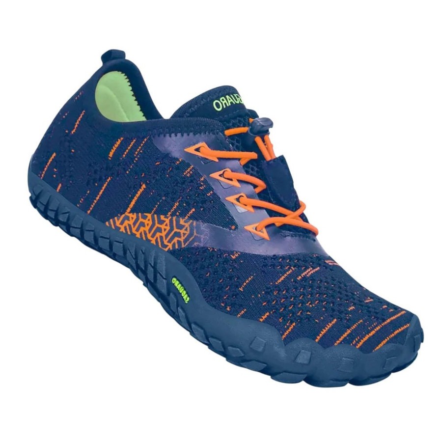Zapatillas niño y niña Saguaro modelo Smart I color azul y naranja carpines deportivos barefoot para playa piscina o montaña calzado respetuoso de la marca Saguaro con cierre de elasticos muy comodos flexibles y anatomicos