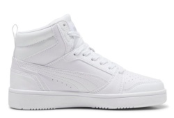 Zapatillas tipo bota para niño Puma Rebound V6 Mid color balanco deportivas tipo botas basket unisex de la marca Puma con cierre de cordones muy comodas