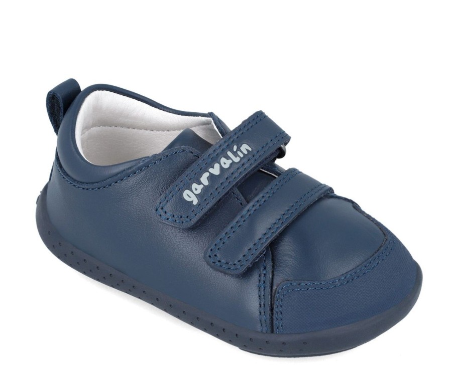 Zapatos escolares niño Garvalin de piel barefoot azul ocean zapato basico colegial con cierre de tira adherente calzado respetuoso soft&fun de Garvalin con puntera reforzada muy comodos y flexibles