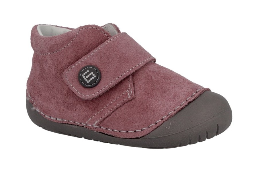 Zapatos niña Andanines barefoot Gama gateaflex calzado respetuoso en piel dijon color rose con cierre de tira adherente zapatos barefoot de Anadanines muy comodos y flexibles para gateo y primeros pasos made in Spain