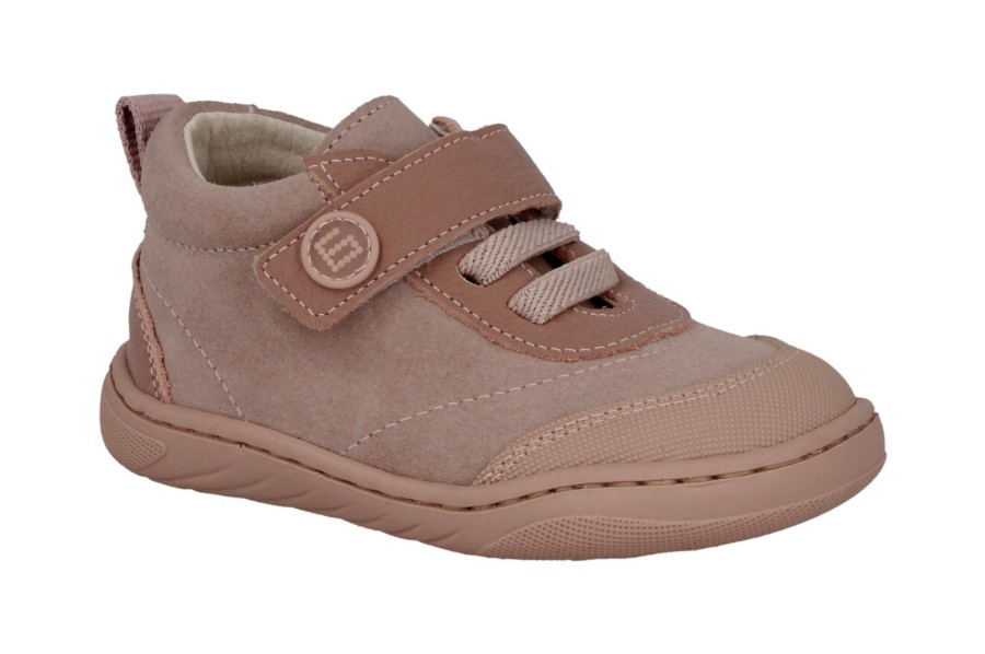 Zapatos niña Andanines barefoot calzado respetuoso en piel dijon color rosa face con cierre de tira adherente y elasticos puntera reforzada botita barefoot de Anadanines muy comodas y flexibles Made in Spain
