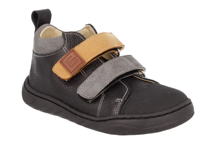 Zapatos niño Andanines barefoot color negro calzado respetuoso de Andanines de piel pontiac con cierre de doble tira adherente gris y cuero botines Andanines muy comodos y flexibles made in Spain