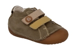 Zapatos niños Andanines barefoot Gama gatea flex calzado respetuoso en piel nobuk lavado color verde con cierre de doble tira adherente tierra y mostaza con elasticos en el talon para un mejor ajuste zapatos barefoot de Anadanines made in Spain