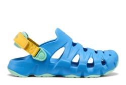 Zuecos niño de la marca Keen modelo Hyperflt color azul amarillo y aqua sandalias cangrejeras de Keen muy comodas y muy ligeras para playa piscina y cualquier uso con la calidad de Keen ideales para lucir este verano