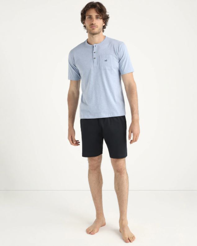 Pijama corto azul de hombre confeccionado con hilo de escocia de la coleccion primavera verano 2021 de Zd Zero Defects - Ítem