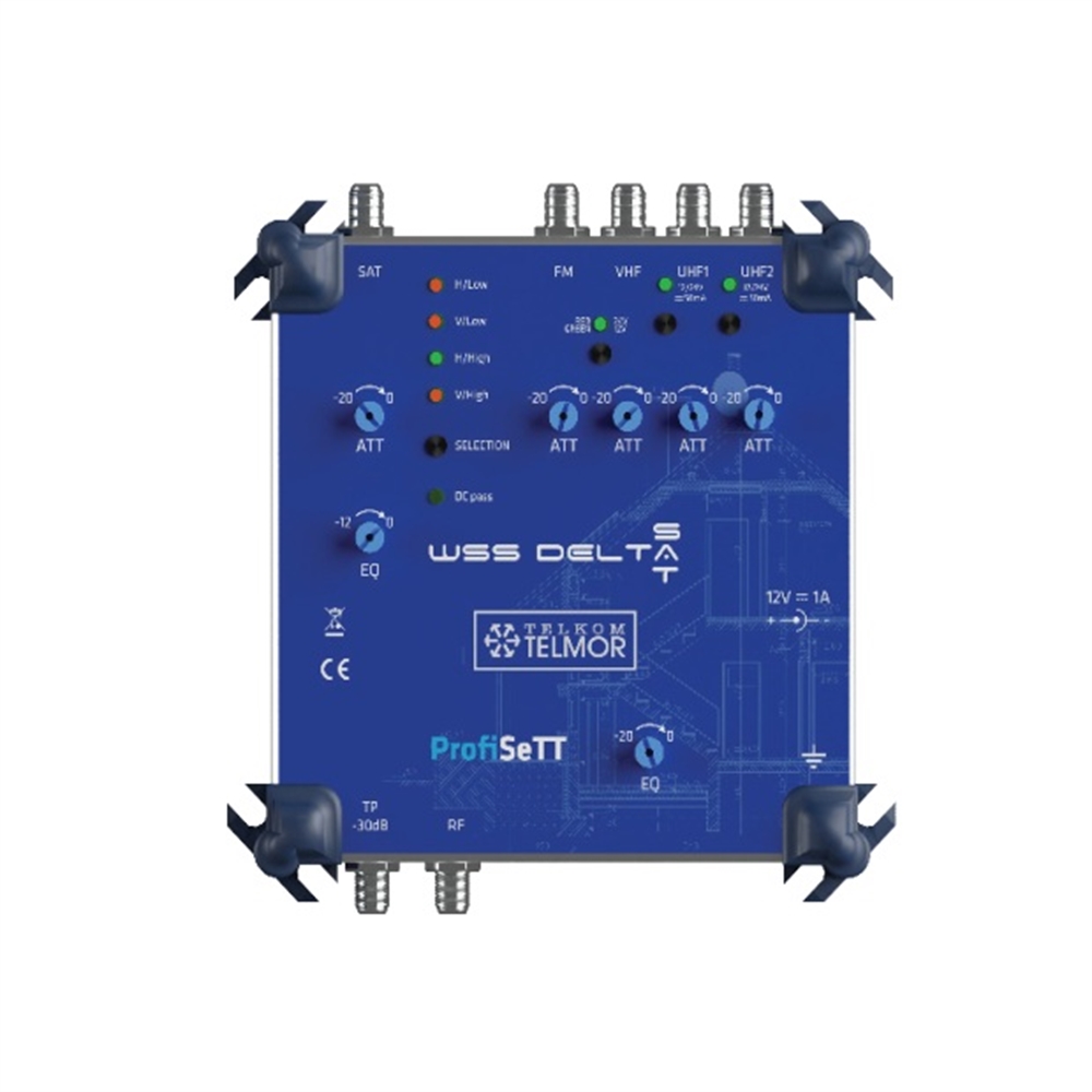 AMPLIFICADOR MULTIBANDA WSS DELTA SAT+ LTE 5G. 5 ENTRADAS (FM, DAB, 2xUHF, SAT) / 1 SALIDA. G(UHF)=45dB
