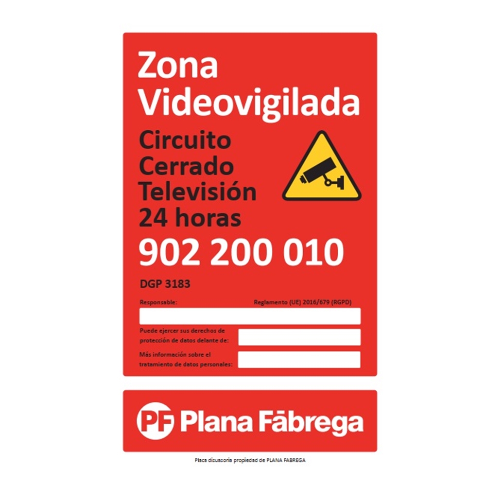 Grande plaque espagnole de zone de vidéosurveillance