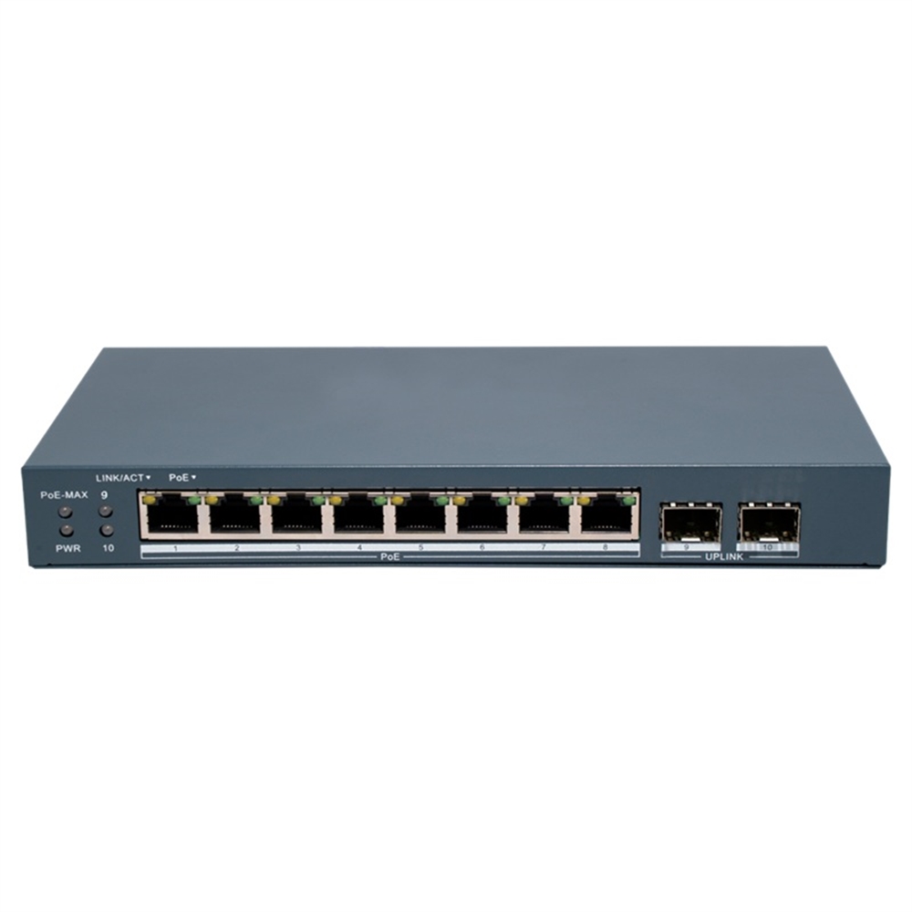 SWITCH POE GESTIONABLE 8 PORTS POE GIGABIT + 2 PORTS FIBRA GIGABIT POE 110W LLARG ABAST 300M VLAN