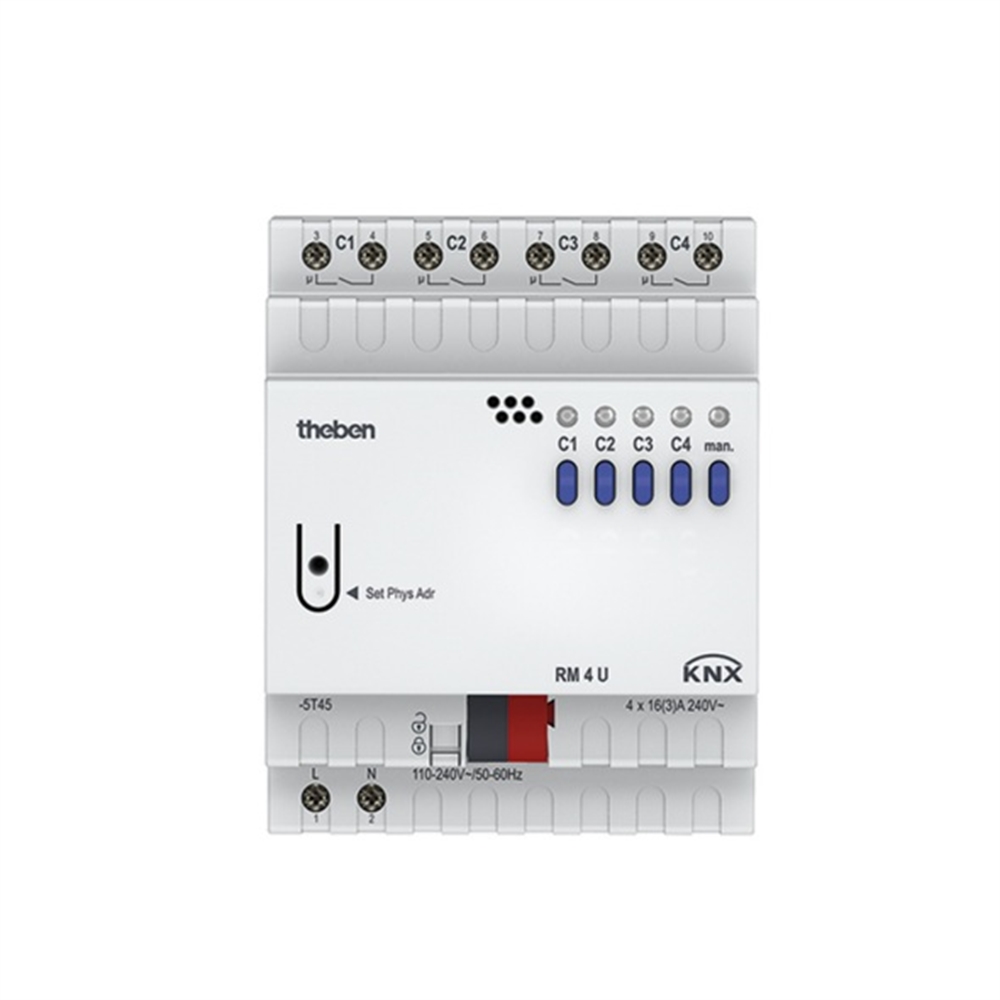 ACTUADOR DE COMMUTACIO FIX1 DE 4 CANALS PER A SISTEMES DE DOMOTICA KNX (4 MODULS), AMB INDICADOR LED, IP20.