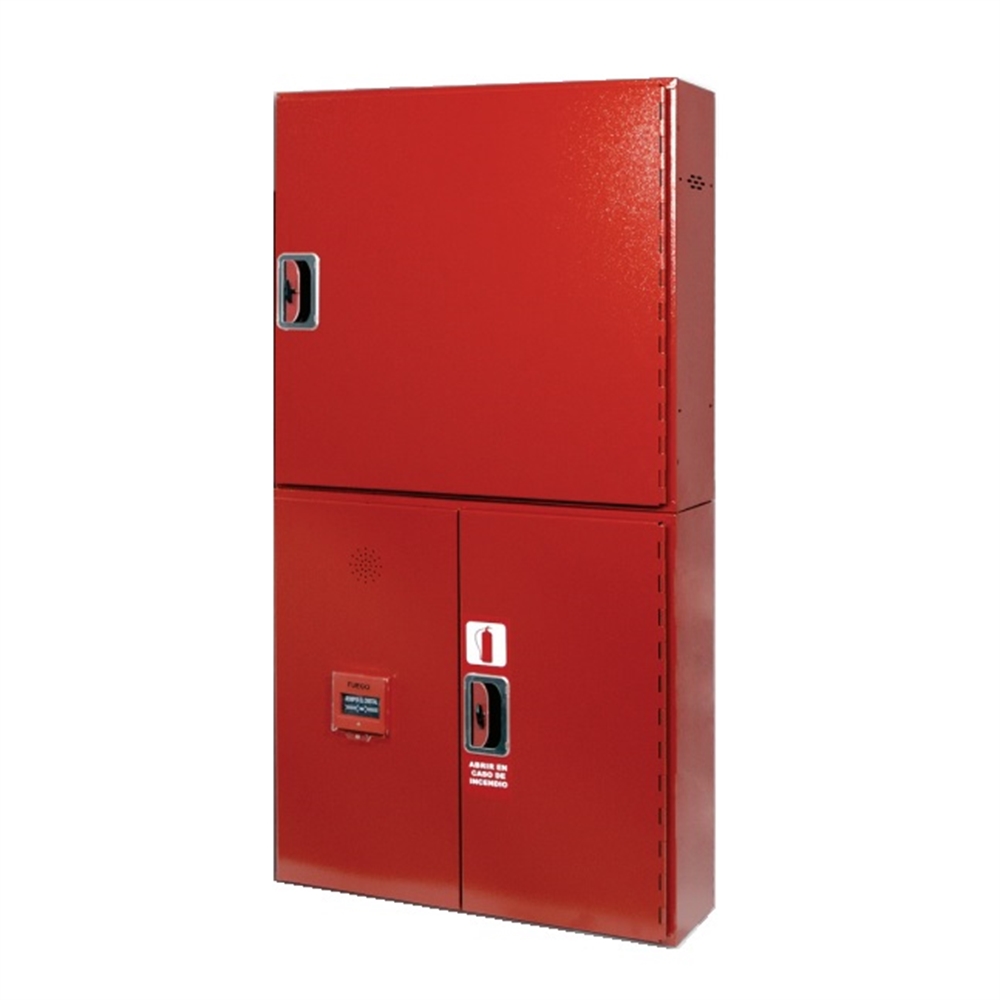 Conjunt BIE + armari extintor + alarma, vermell, porta cega. 1300x680x180mm