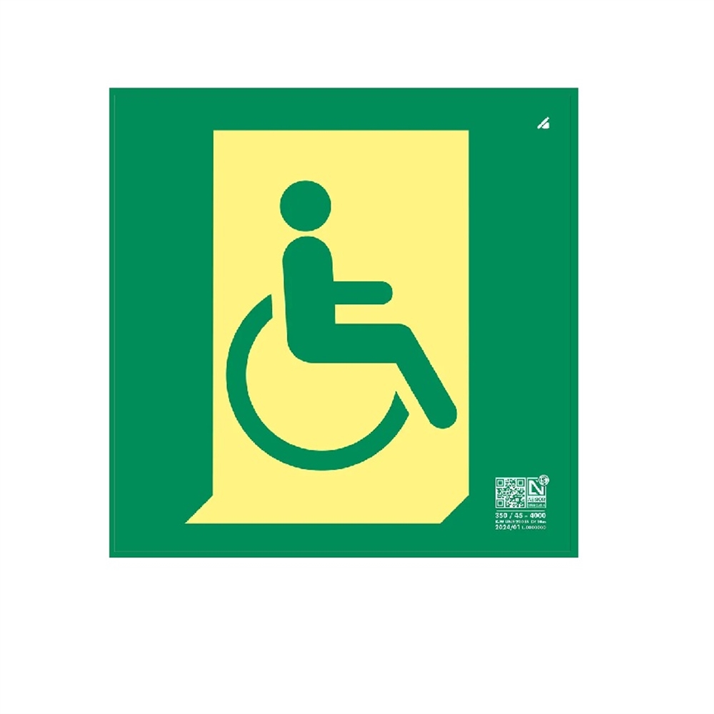 PLACA FOTOLUMINESCENT D10m ACCESSIBILITAT DRETA CLASSE A 210x210mm