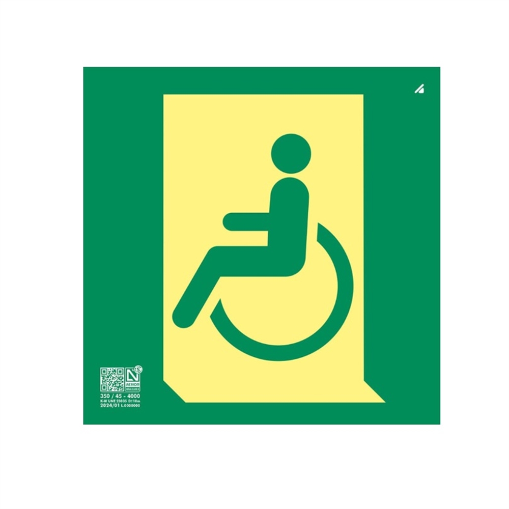 PLACA FOTOLUMINESCENT D10m ACCESSIBILITAT ESQUERRA CLASSE A 210x210mm
