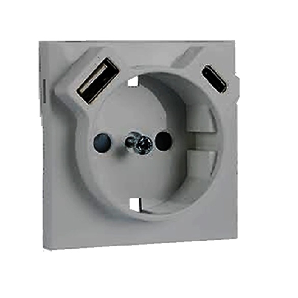 TAPA P/BASE SCHUKO+USB (C+C). ALUMINI