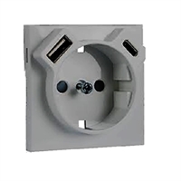 TAPA P/BASE SCHUKO+USB (C+C). ALUMINI