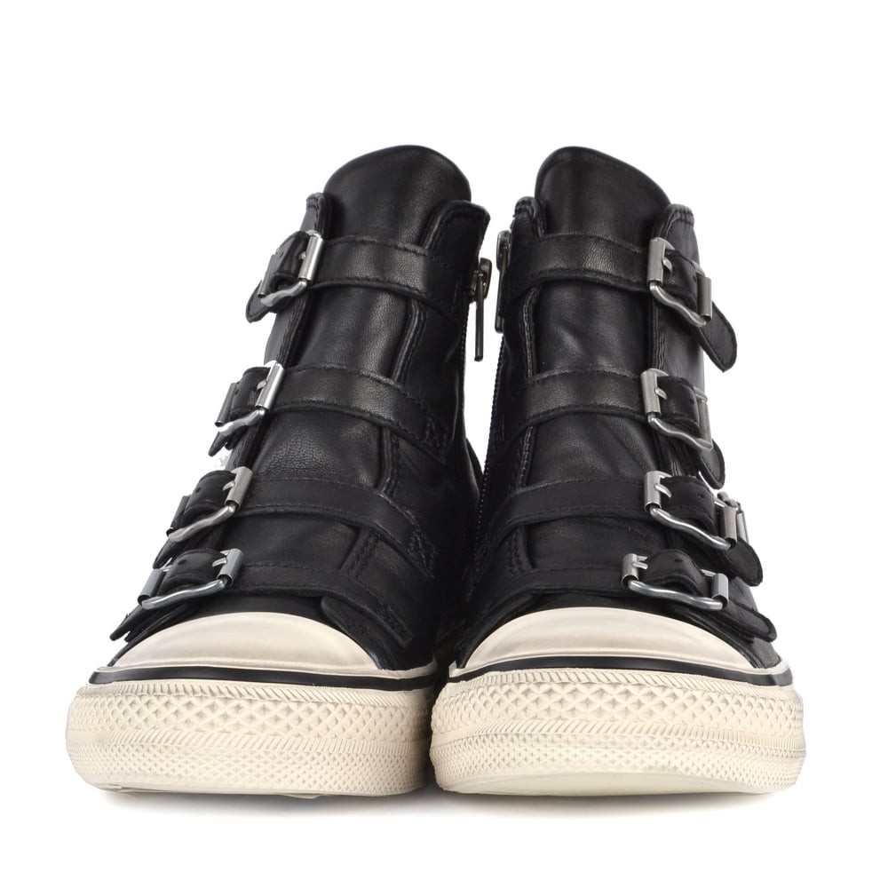 Ash Virgin Hebilla de Cuero Negro Cremallera Mujeres Zapatos Zapatillas Nuevo