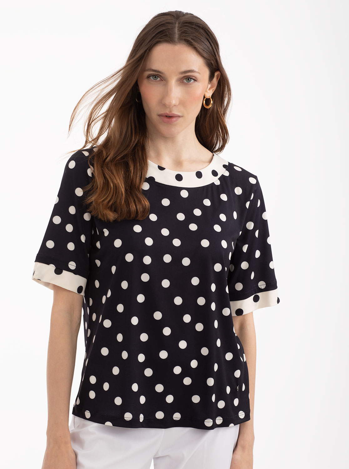 Camiseta Bicolor topos cuello redondo