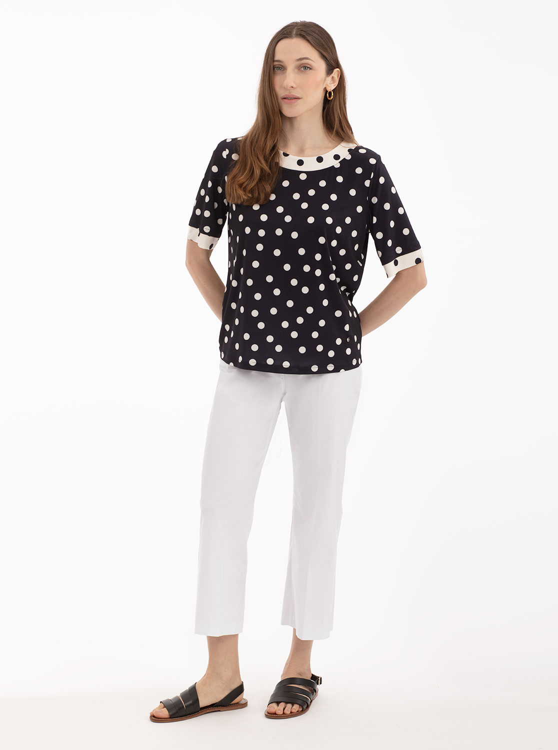 Camiseta Bicolor topos cuello redondo