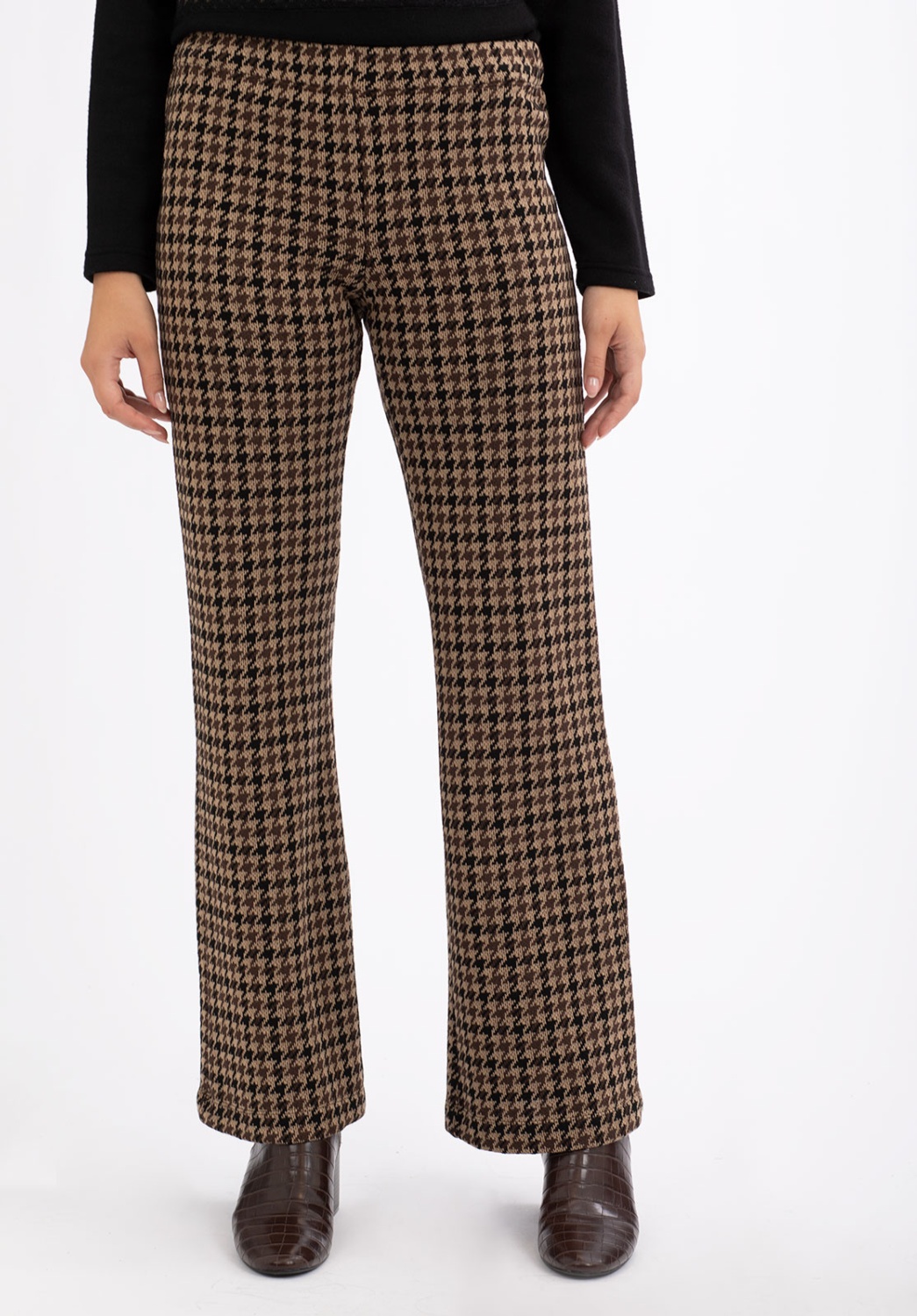 Pantalón de Punto Recto con Estampado de pata de gallo
