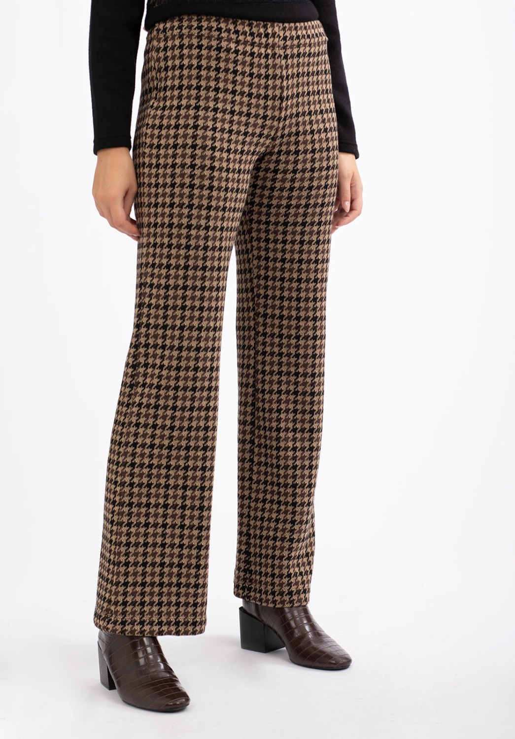 Pantalón de Punto Recto con Estampado de pata de gallo