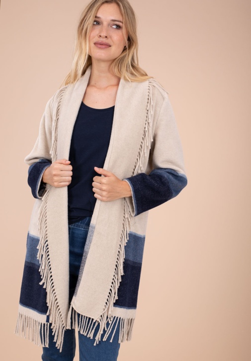 Veste longue en tricot à rayures horizontales