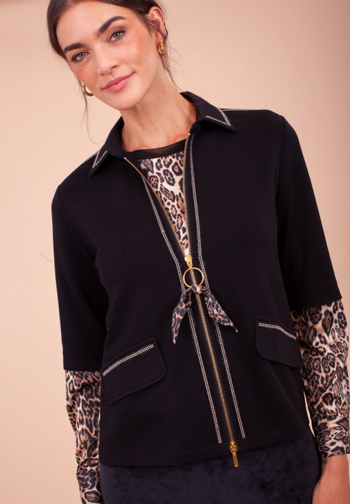 TWIN-SET negro con cremallera y estampado de leopardo