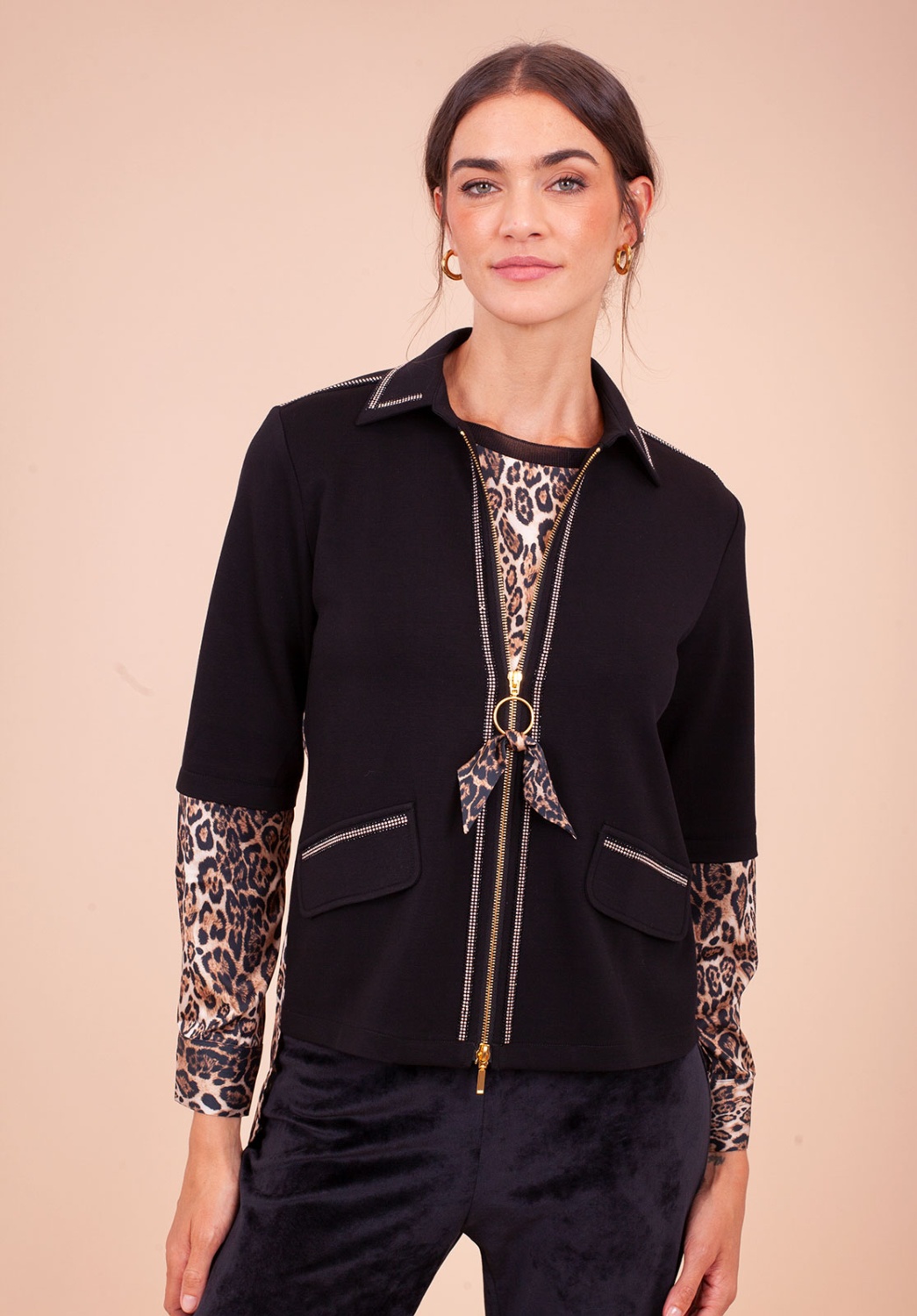 TWIN-SET negro con cremallera y estampado de leopardo 1