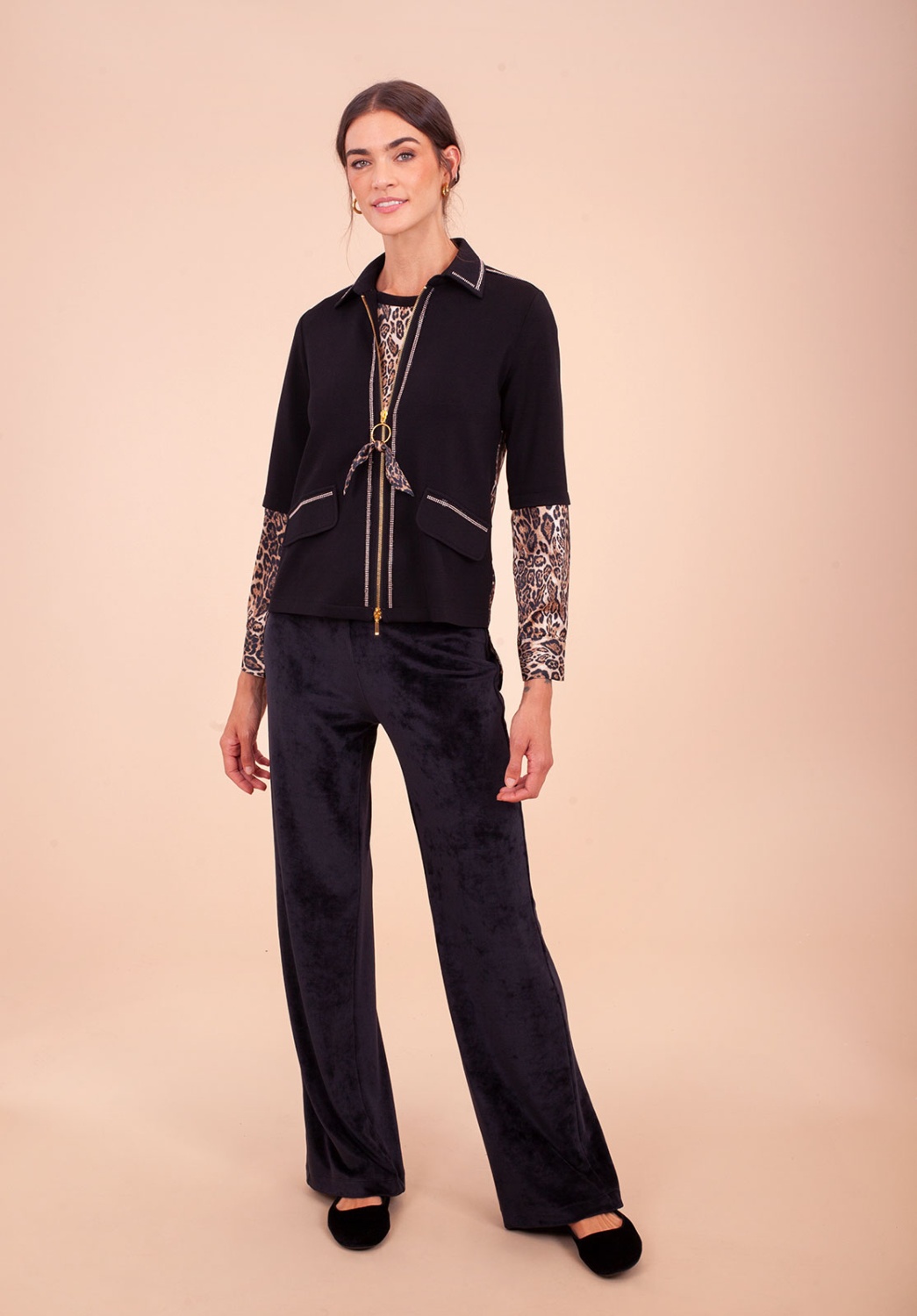 TWIN-SET negro con cremallera y estampado de leopardo 4