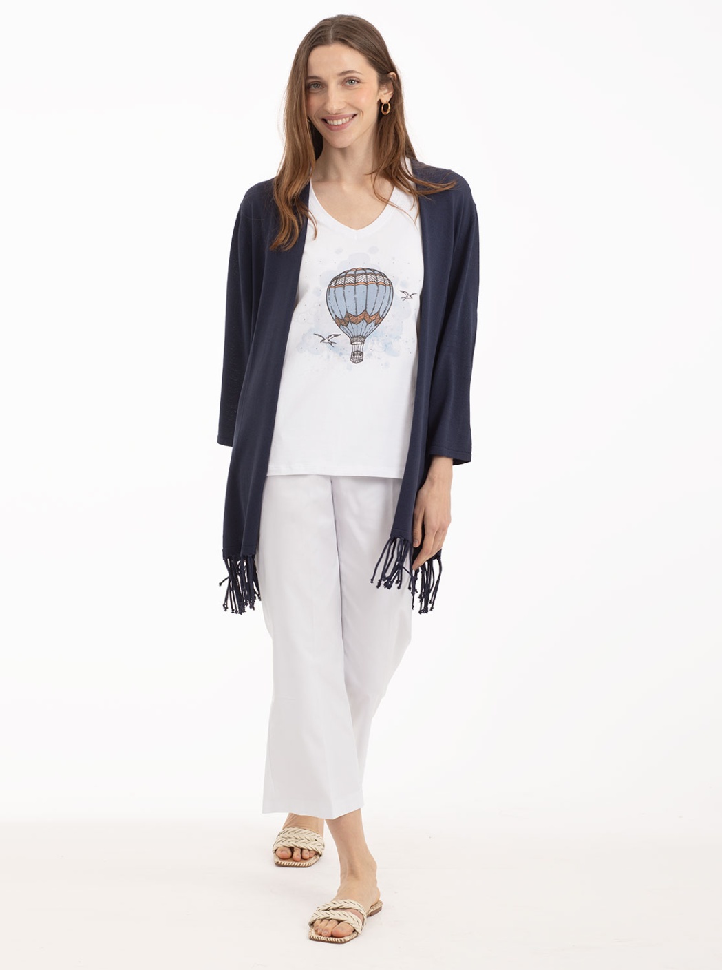 Chaqueta Punto Azul Flecos