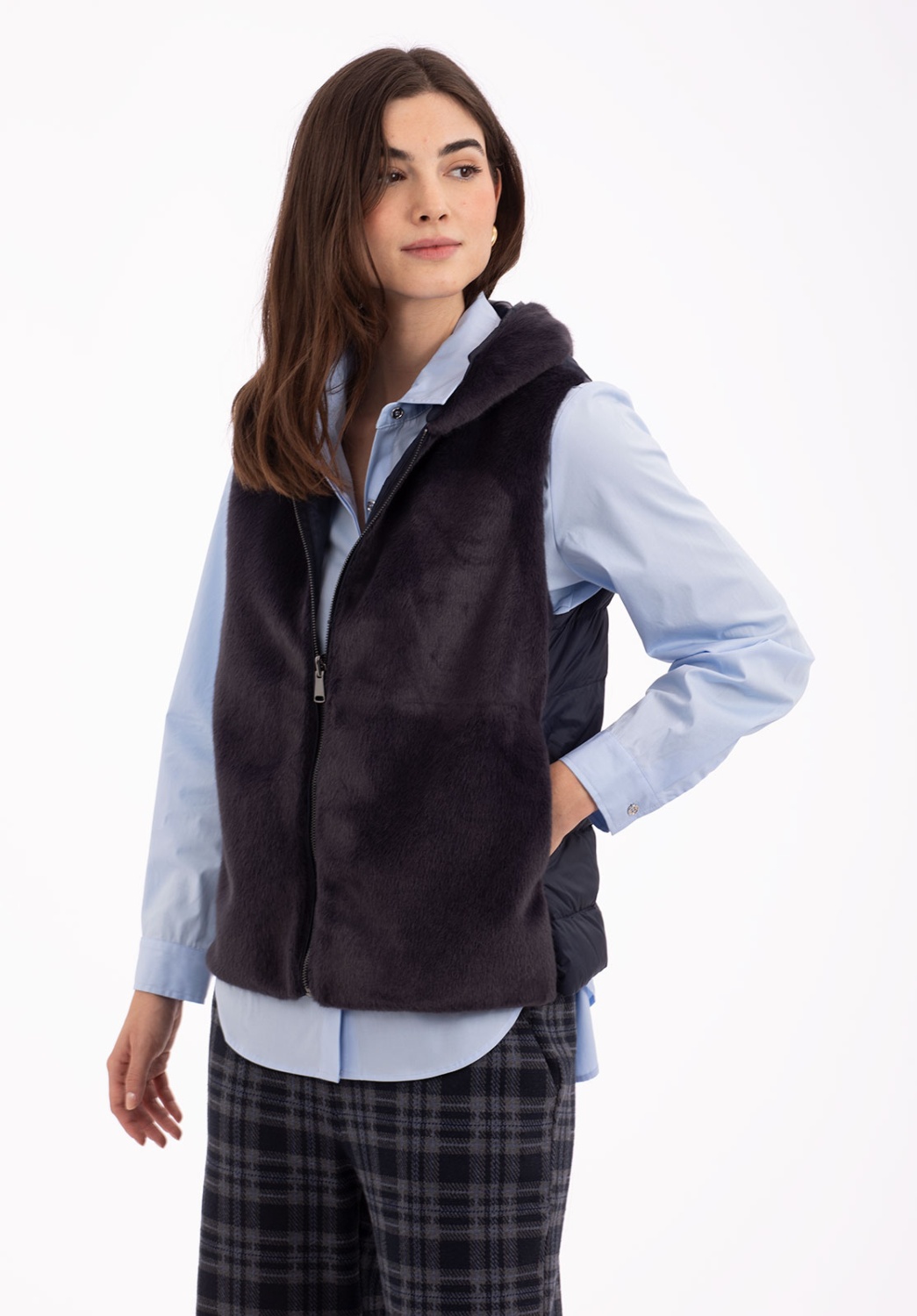 Chaleco Acolchado Azul con Capucha 8