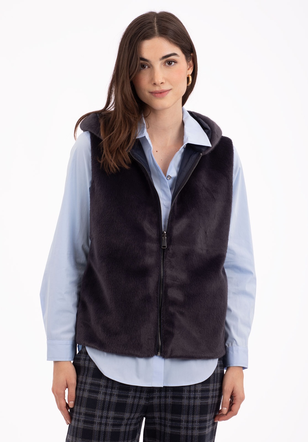 Chaleco Acolchado Azul con Capucha 7
