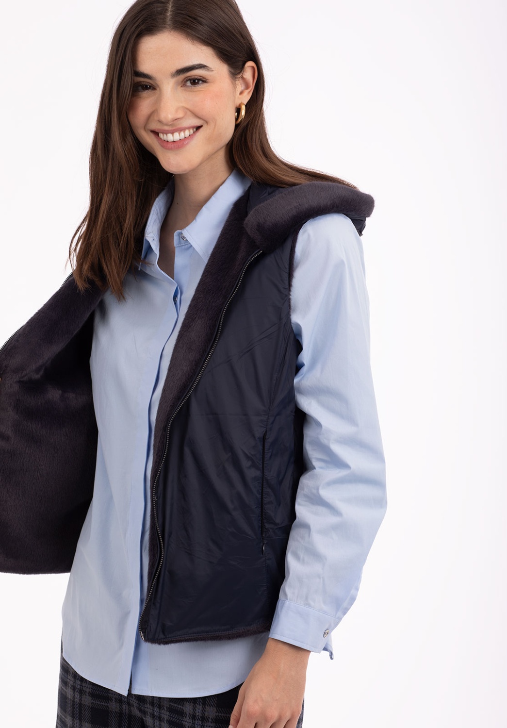 Chaleco Acolchado Azul con Capucha 5