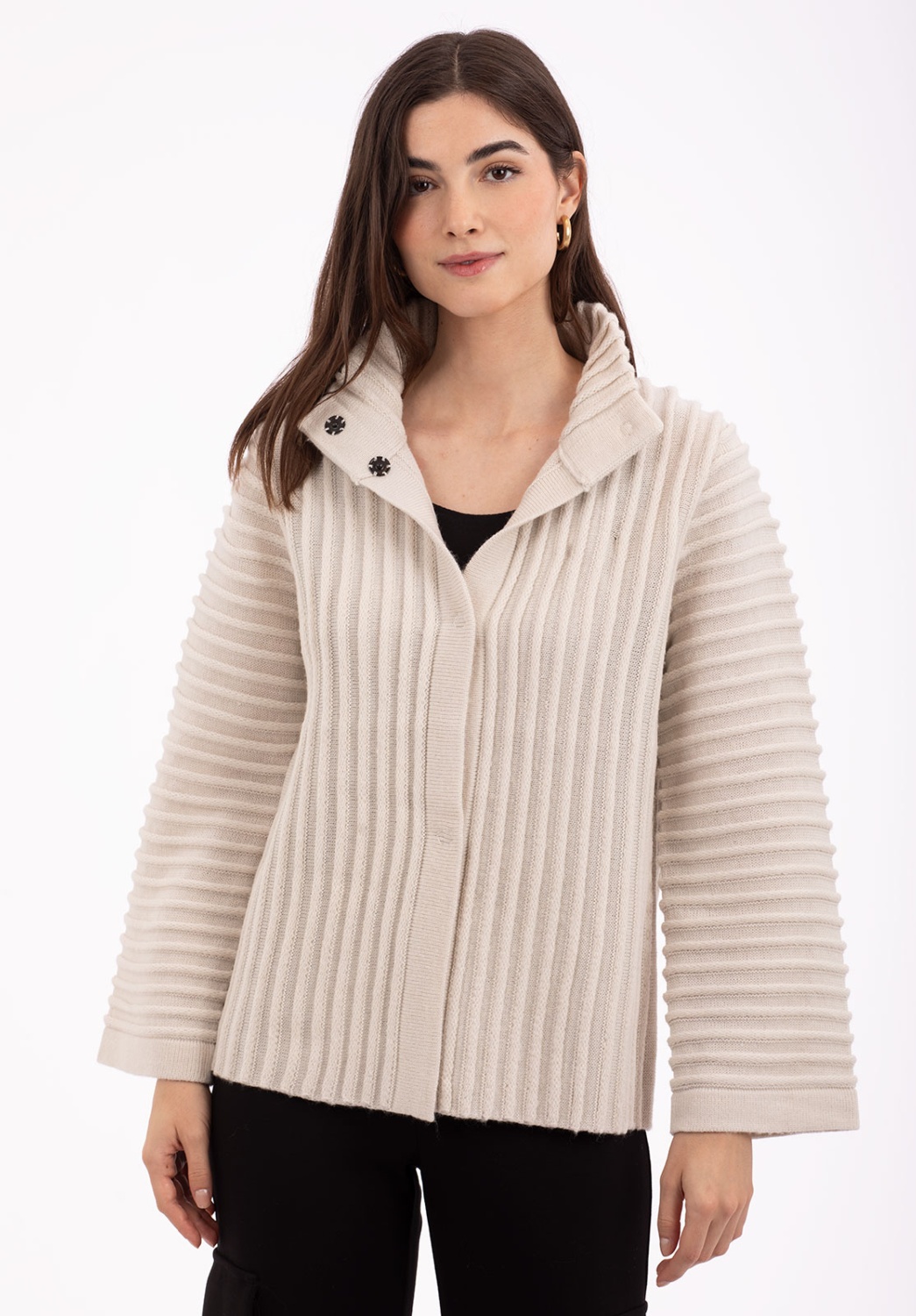 Knitted cardigan with a turtleneck
