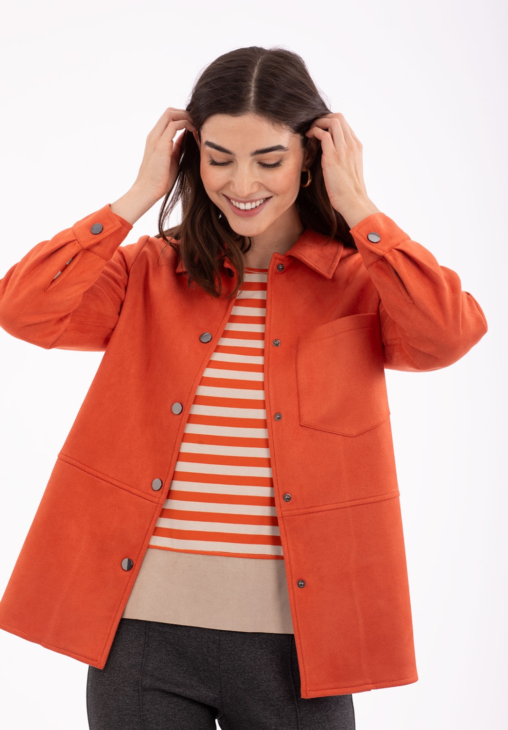 Chaqueta Efecto Antelina Naranja