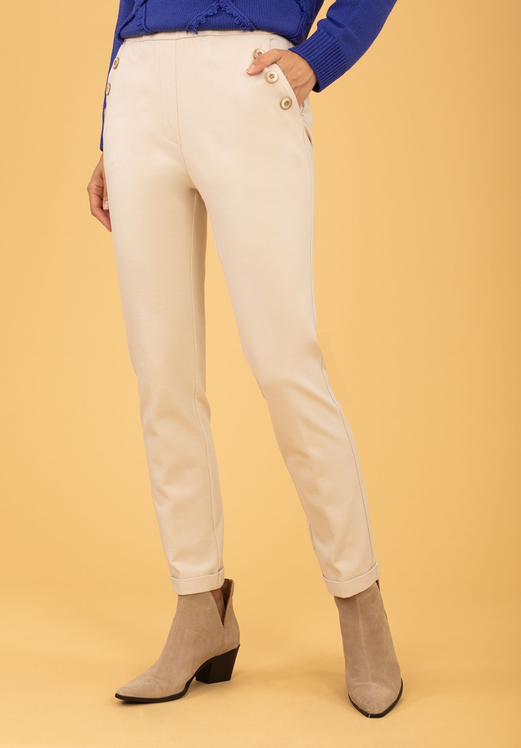 Cream Trousers with Buttons 1