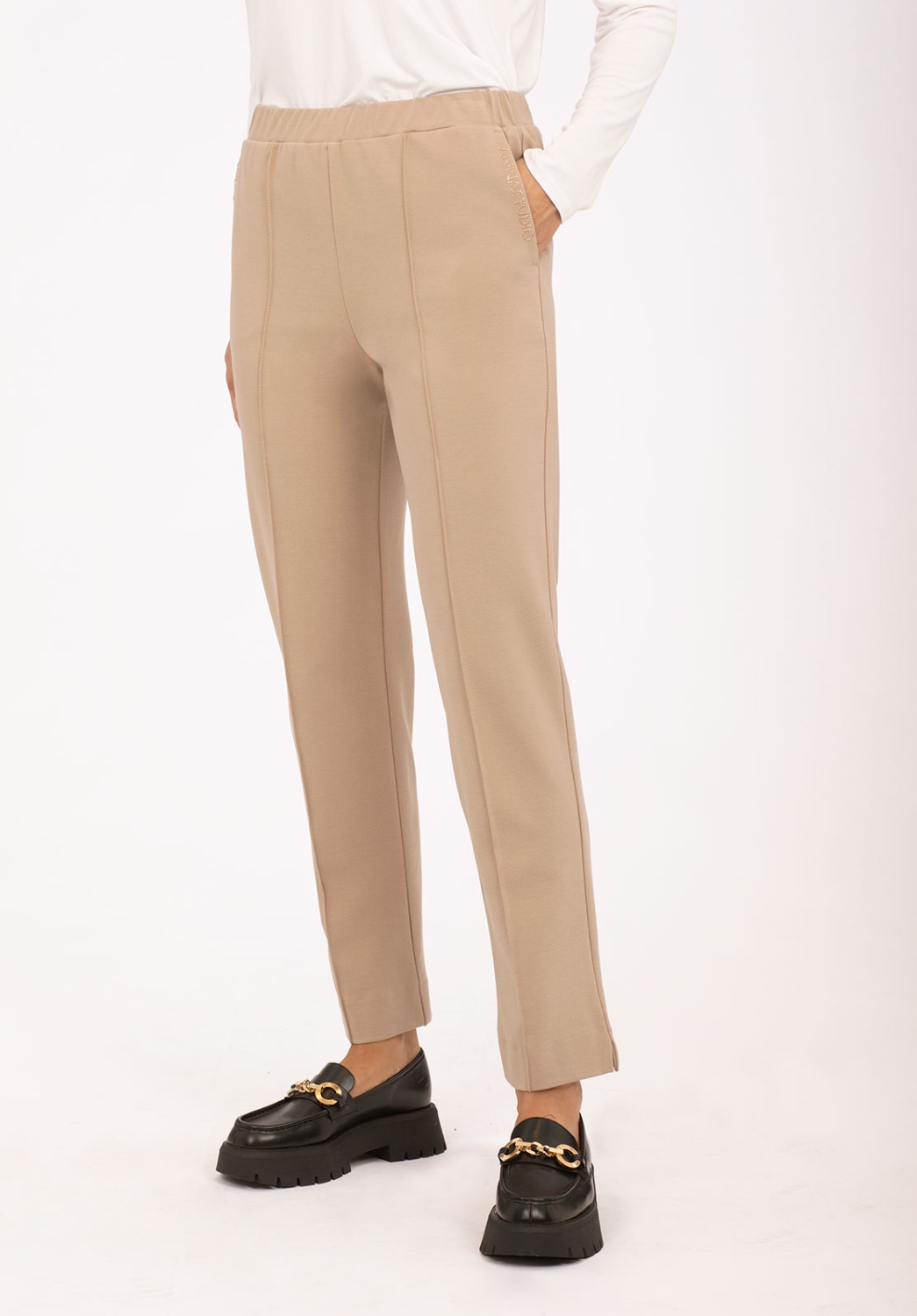 Pantalon à couture centrale beige 1