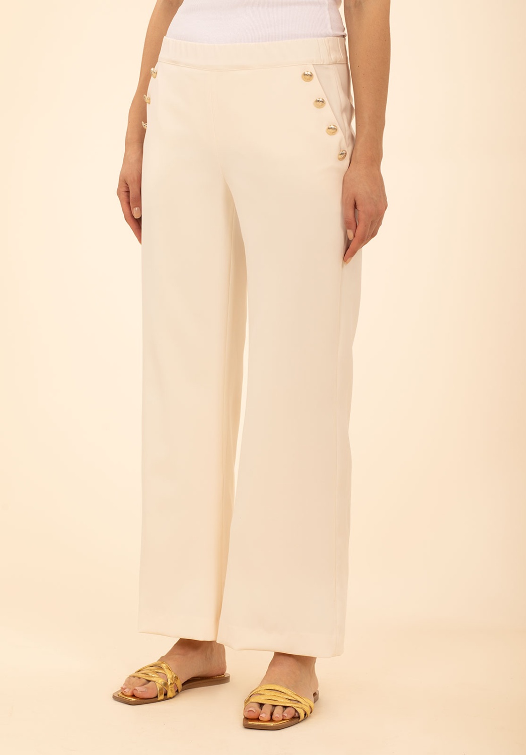 Cream Trousers with Buttons 2