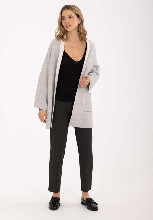 Grey Knitted Trousers with Rhinestones
