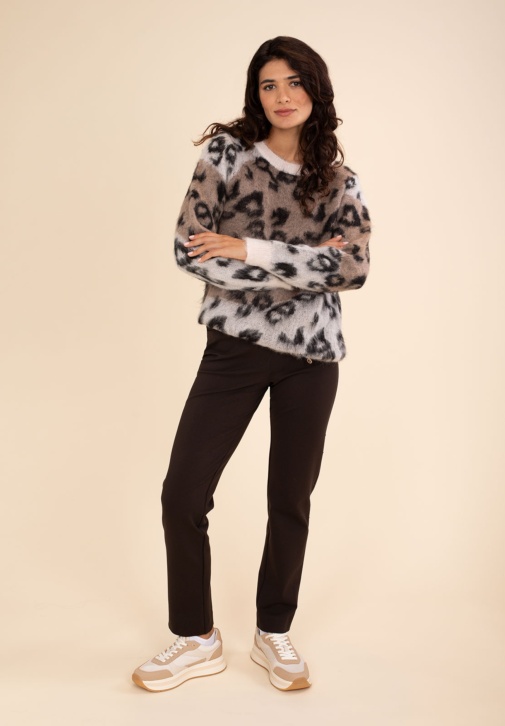 Brown Knitted Trousers with Rhinestones