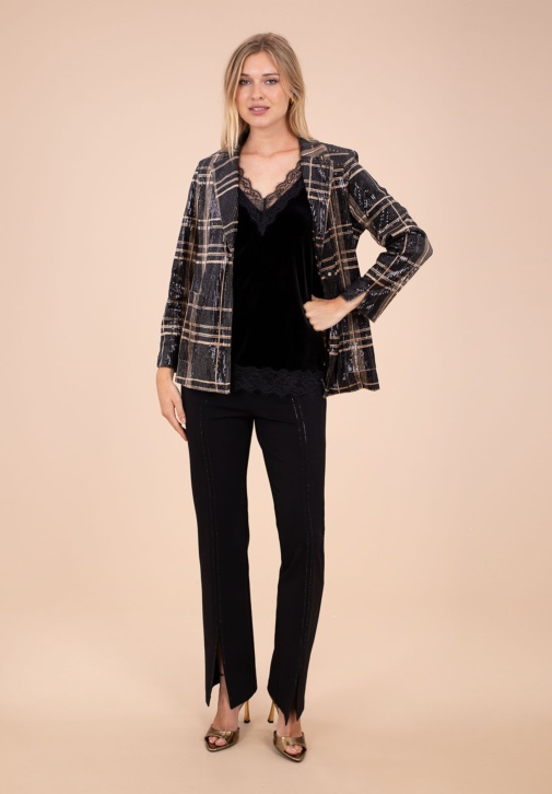 PANTALON NOIR À PERLES