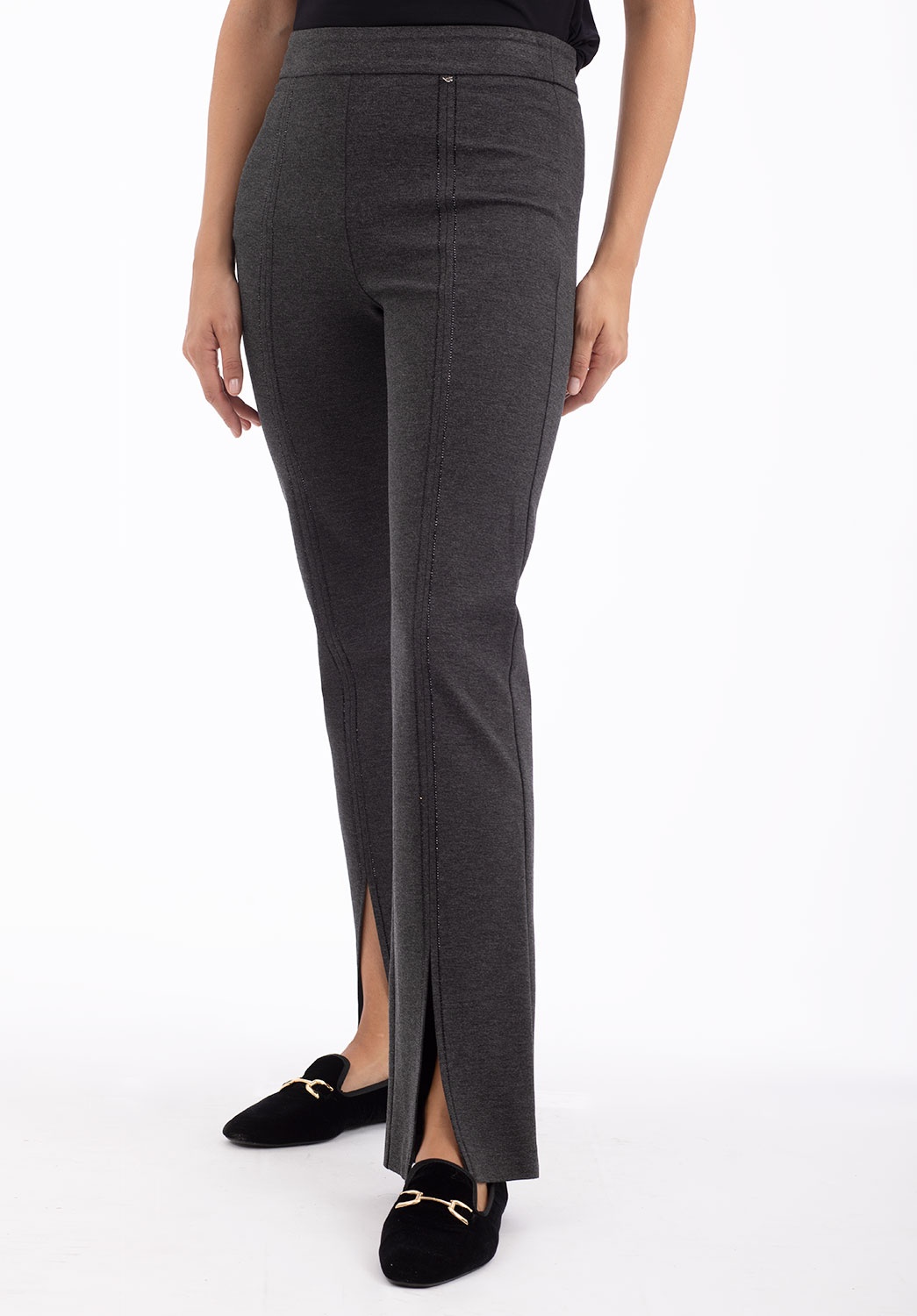Pantalón Punto Gris Oscuro Strass
