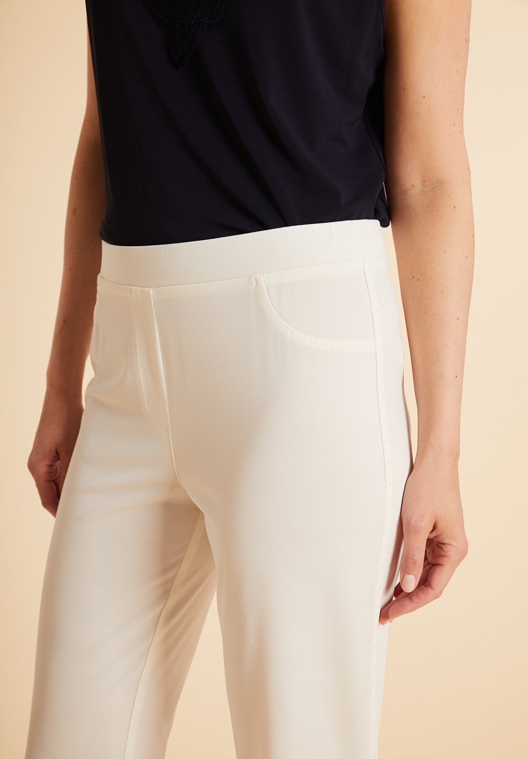 White Knit Trousers With Rhinestones 2