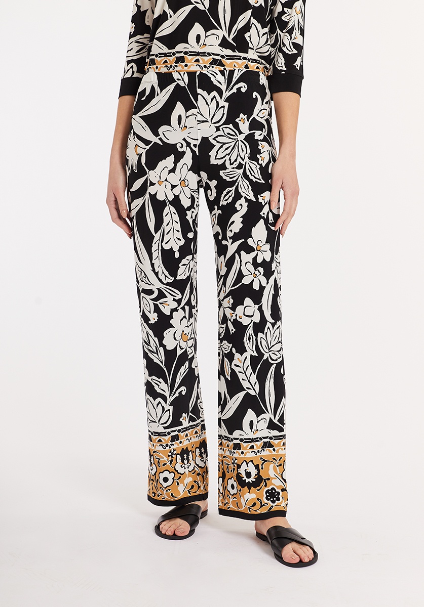 Baroque Floral Trousers Contrasting Hem 1