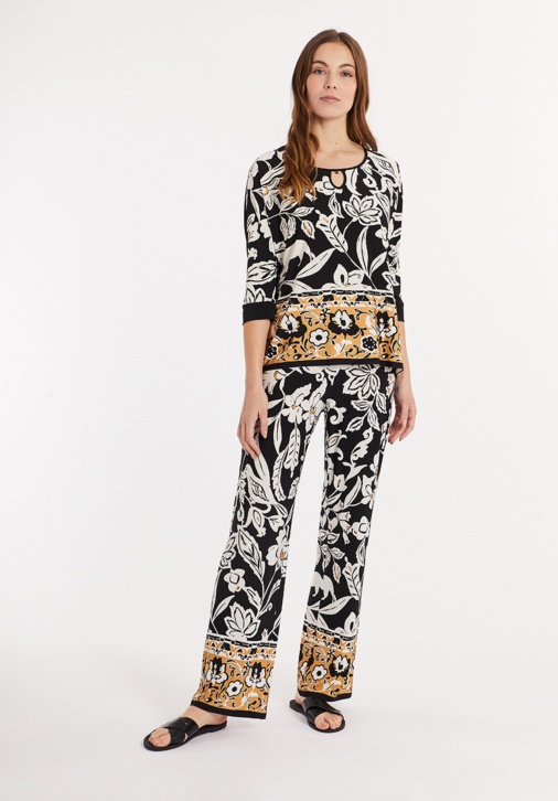 Baroque Floral Trousers Contrasting Hem