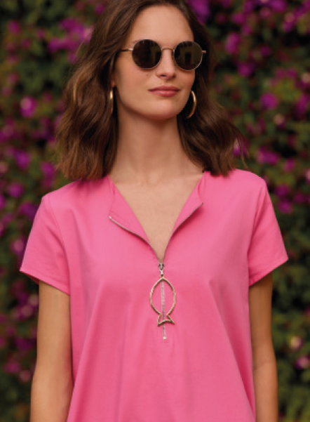 Vestido Camisero Liso Rosa Oscuro