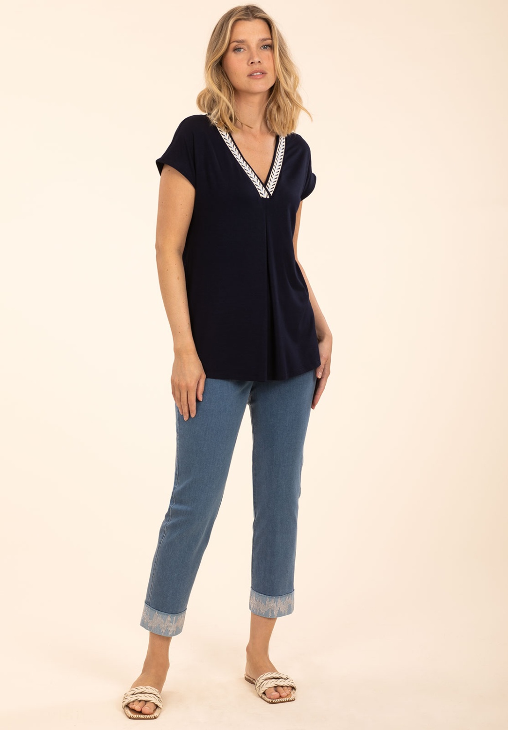 Navy T-shirt with Contrast Trim