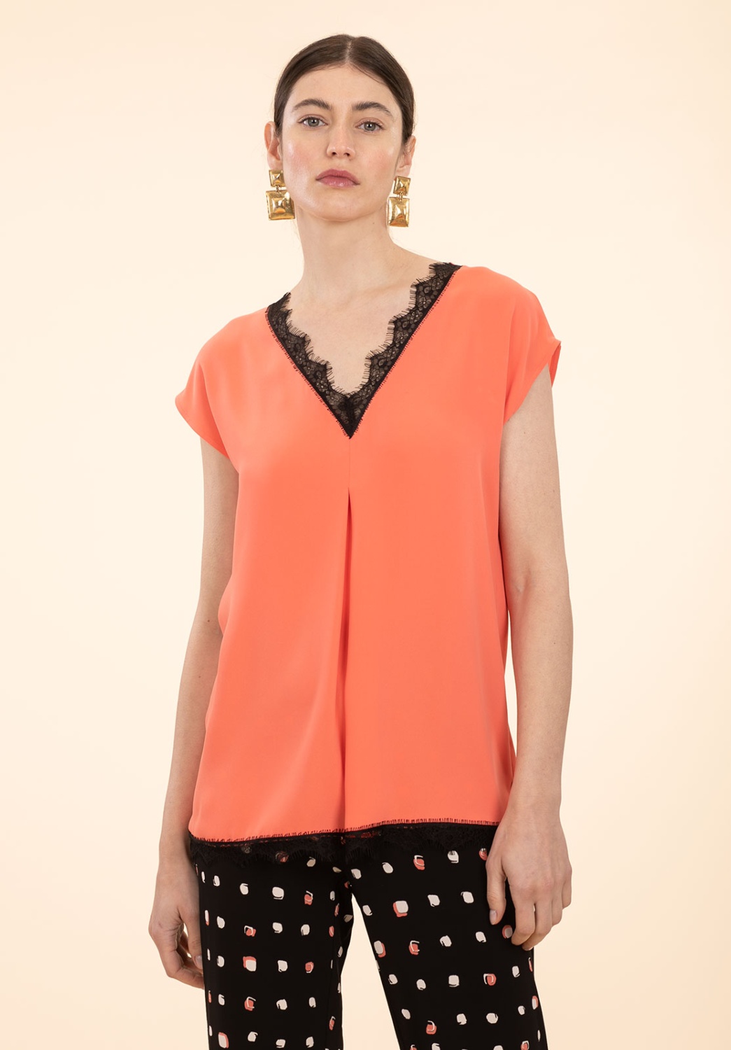 Orange Blouse With Lace
