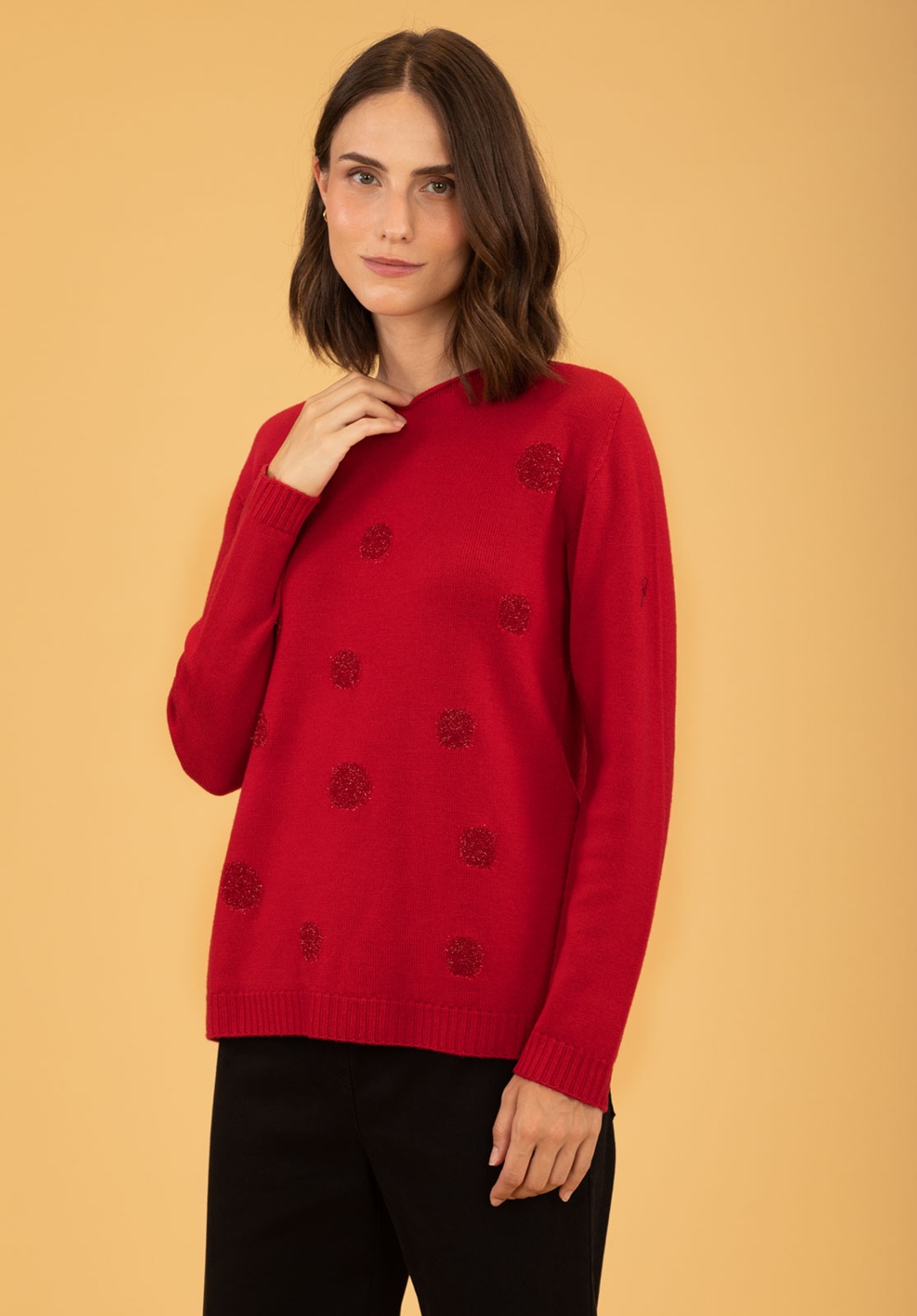 Red Lurex Polka Dot Sweater