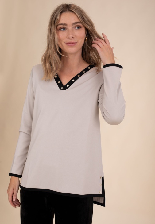Beige Contrast Black T-shirt