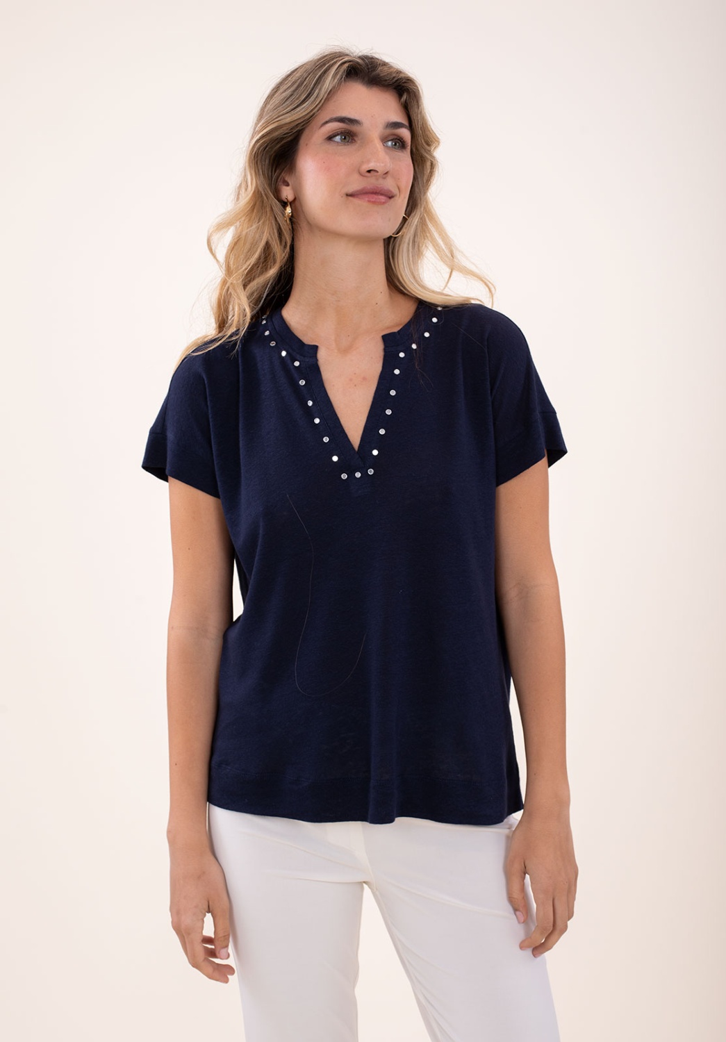 Camiseta Lino Azul Marino 1