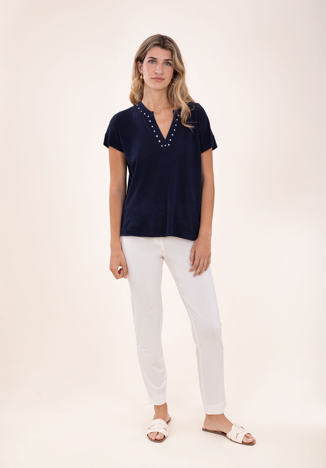 Camiseta Lino Azul Marino 5